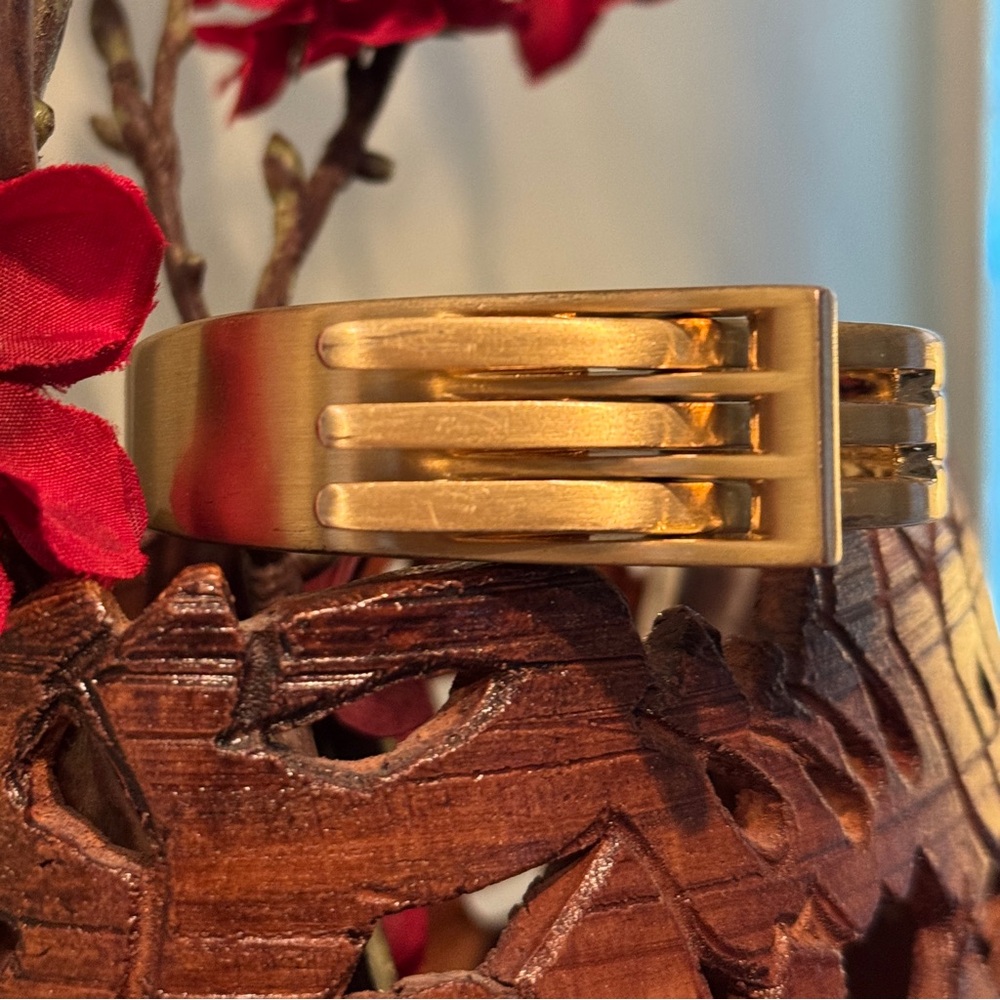 Matte Gold Tone Modernist Fork Bracelet.
